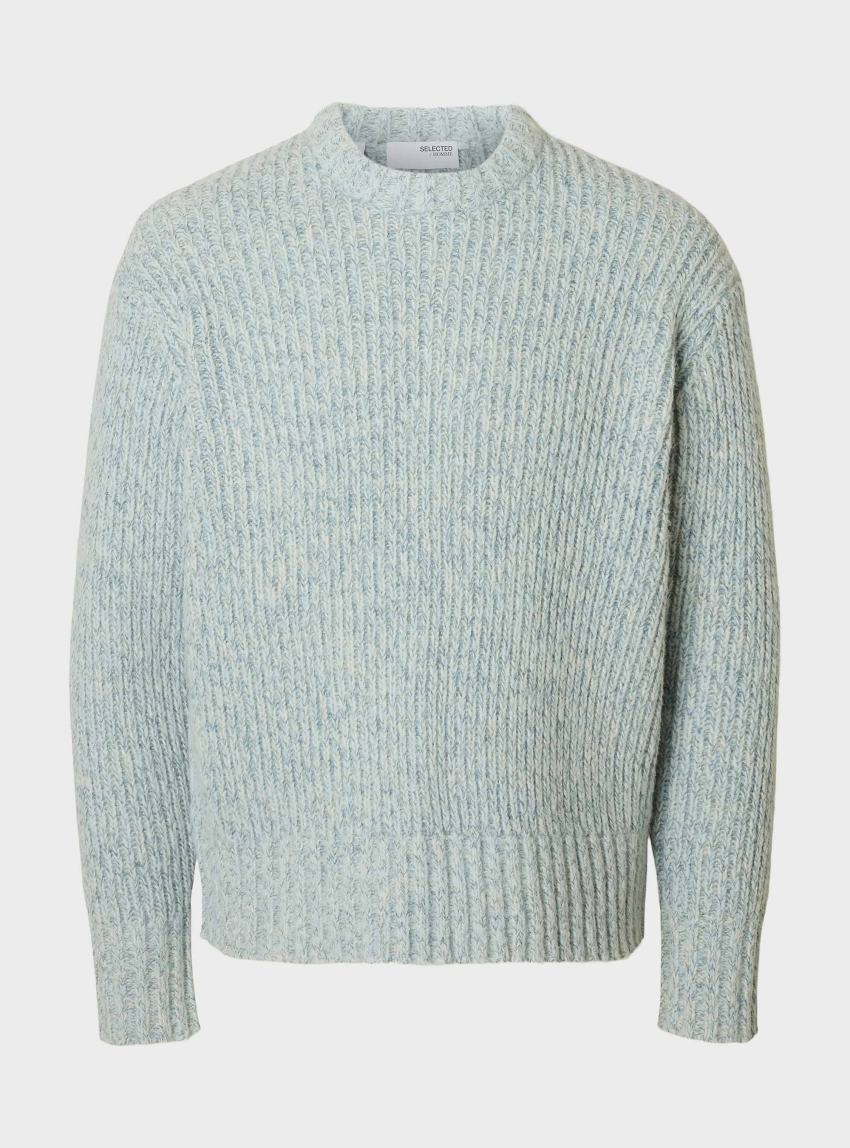 Selected Chicago Relaxed Crew Neck Knit - Light Blue