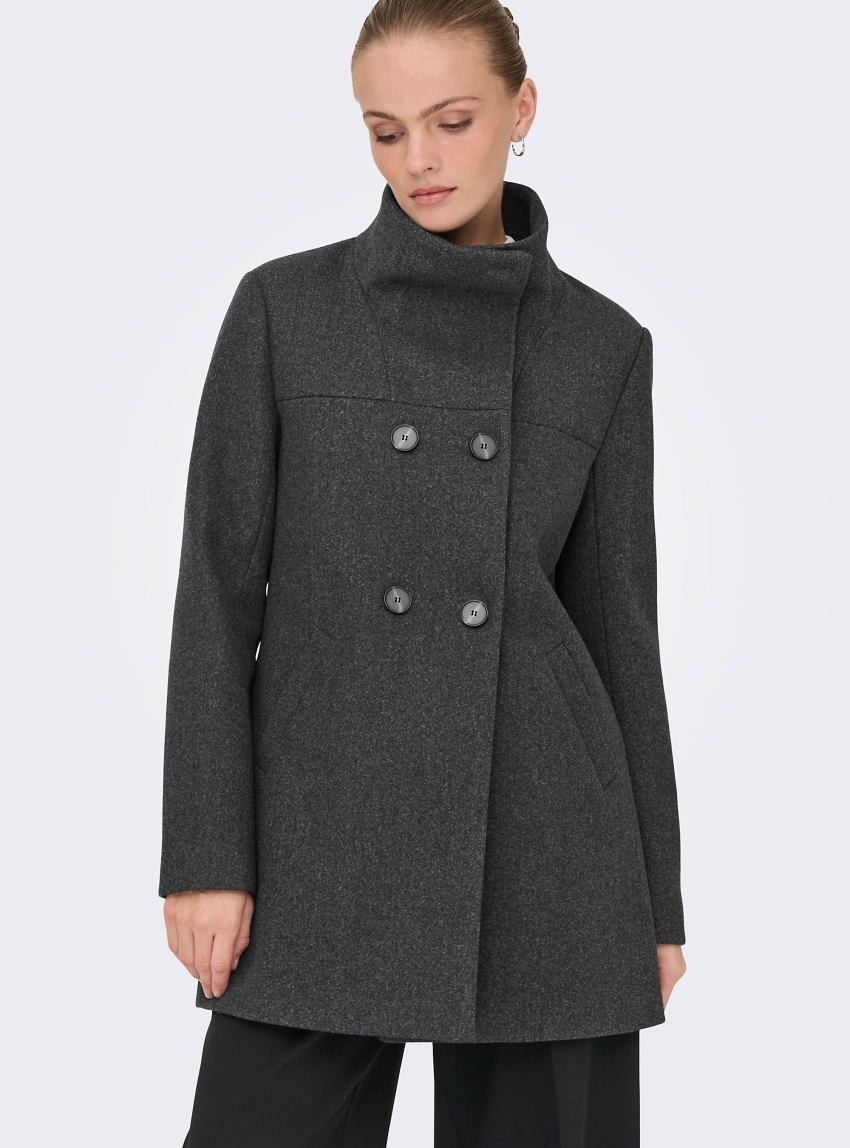 Only Blake Double Breasted Coat - Dark Grey Melange