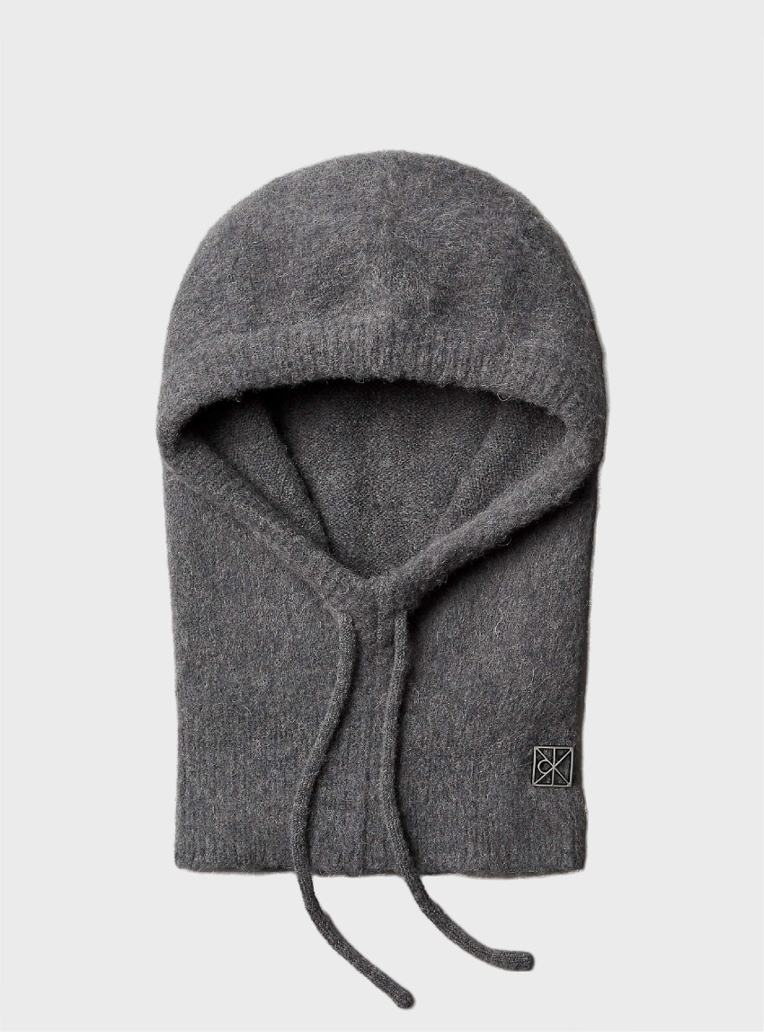 Calvin Klein Wool Blend Emblem Logo Balaclava Hood - Dark Grey