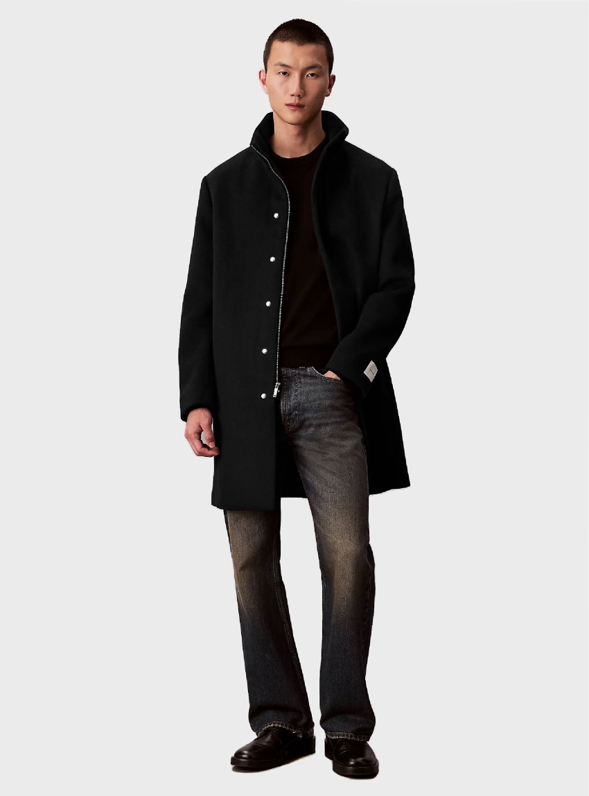 Calvin Klein Wool Blend Car Coat - Black