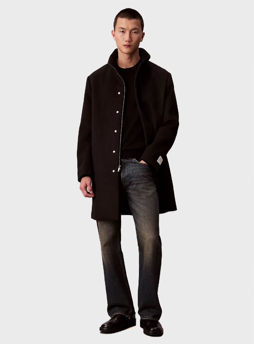 Calvin Klein Wool Blend Car Coat - Black