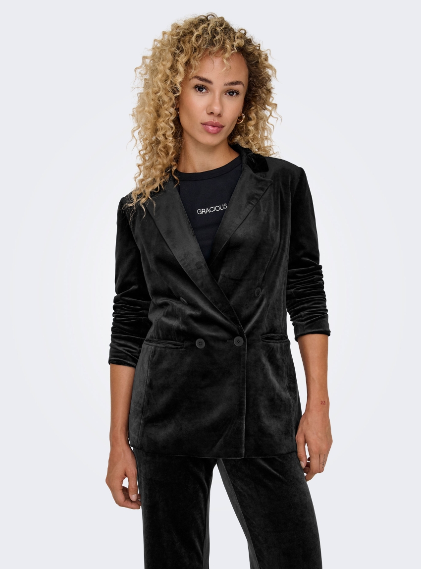 Only Astrid-Elsy Slim Fit Velvet Blazer - Black