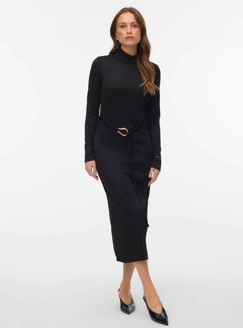 Vero Moda Louisa High Neck 7/8 Dress - Black