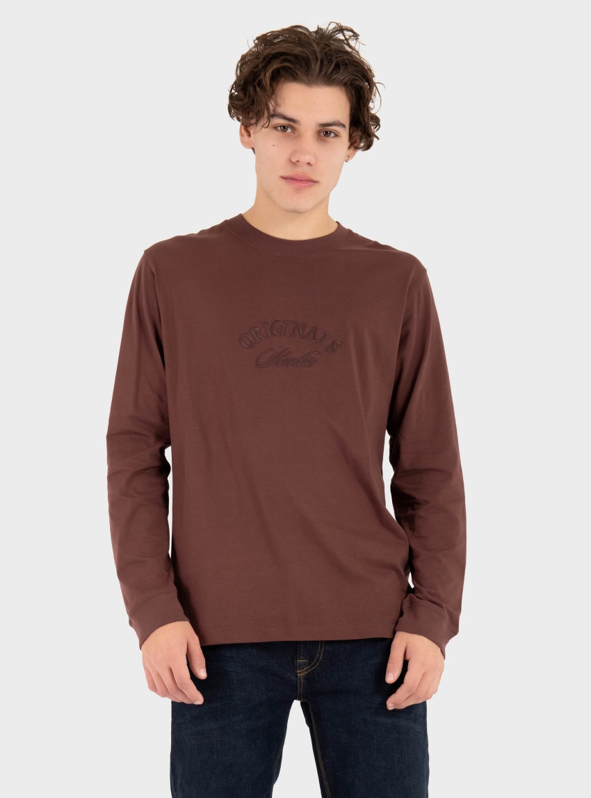 Jack & Jones Bleecker Branding Long Sleeve Tee - Brown
