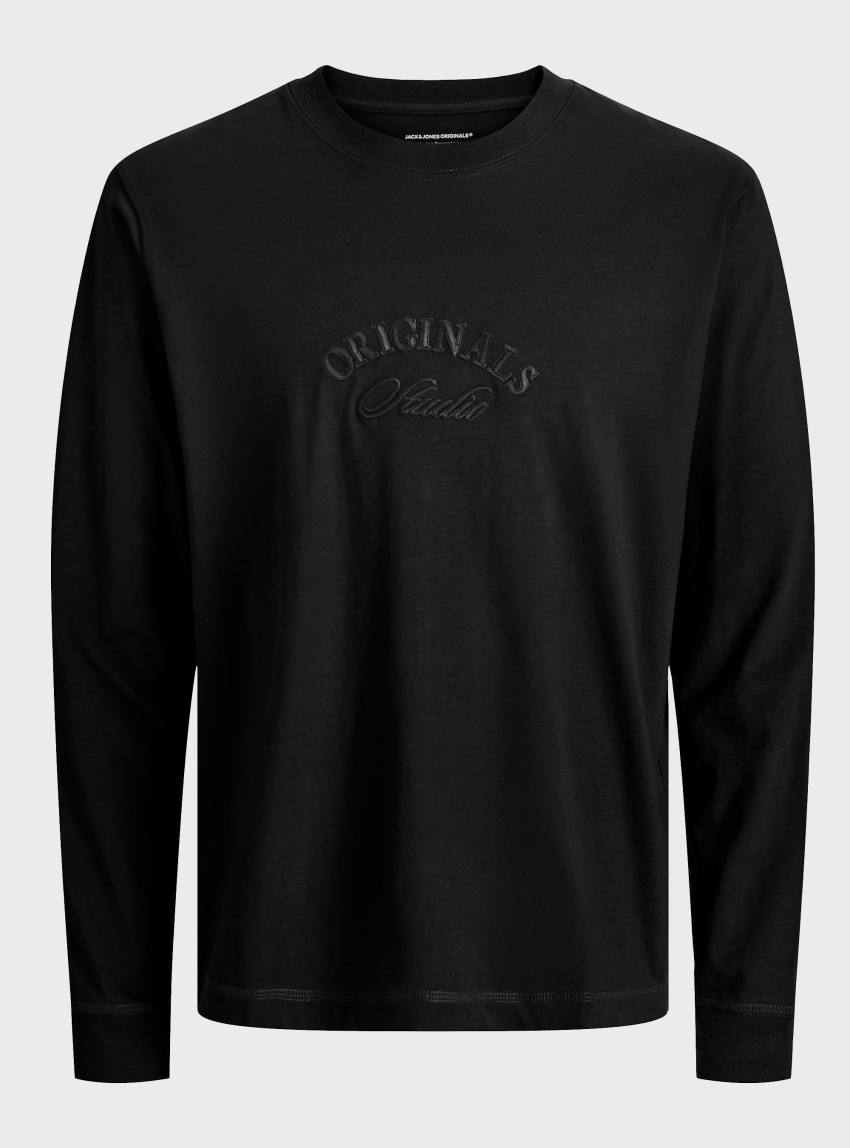Jack & Jones Bleecker Branding Long Sleeve Tee - Black
