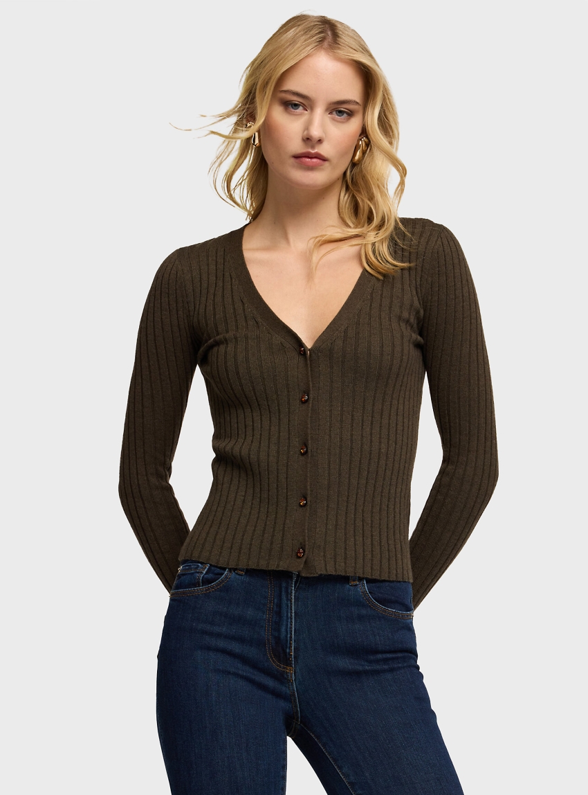 Motivi Ribbed knit cardigan - Brown