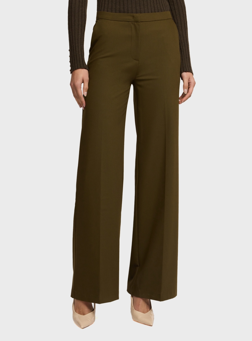 Motivi Wide-leg trousers in wool blend flannel - Olive