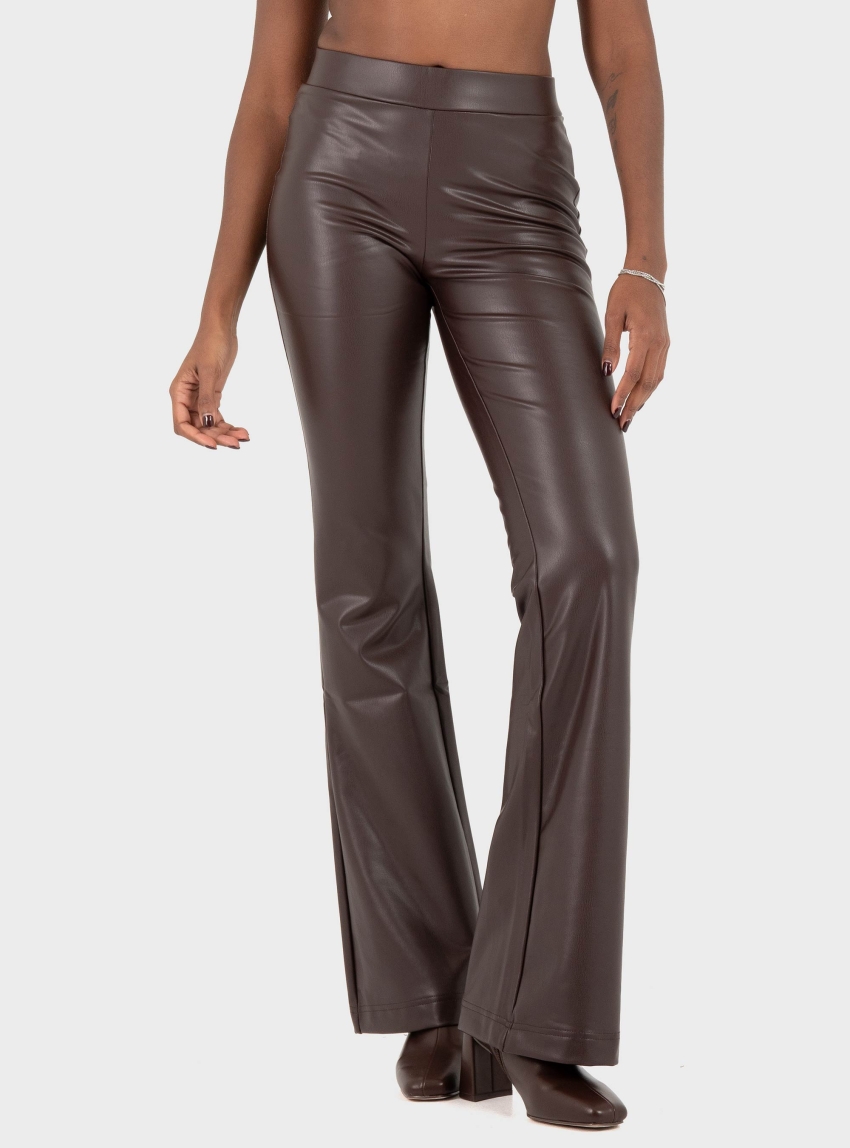 Only Paige Mid Waist Faux Leather Flared Legging Pants - Brown