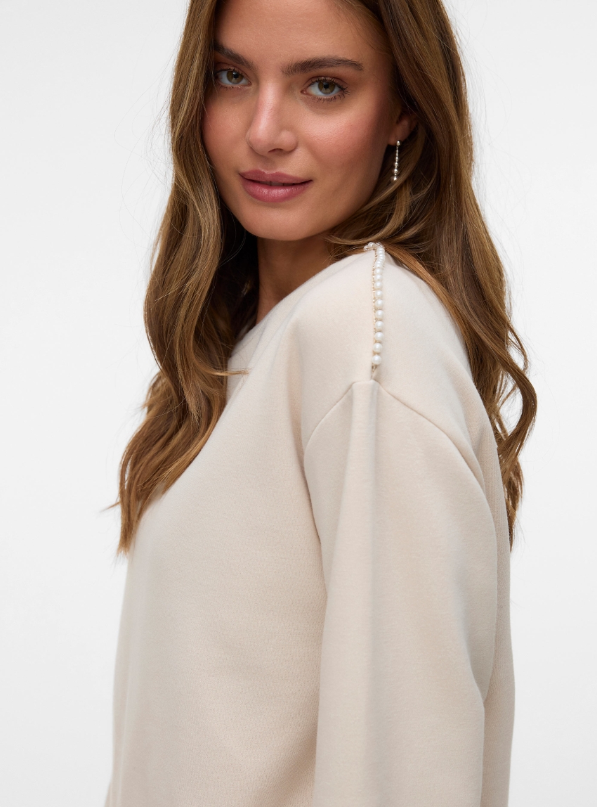 Vero Moda Daisy Pearl O-Neck Sweater - Pumice Stone