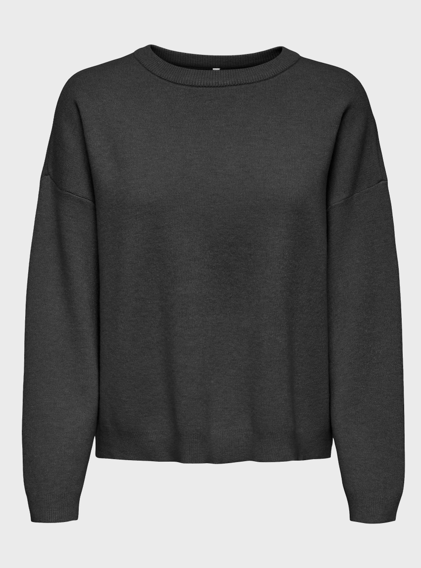 Only Ibi Loose O-Neck Knit - Dark Grey Melange