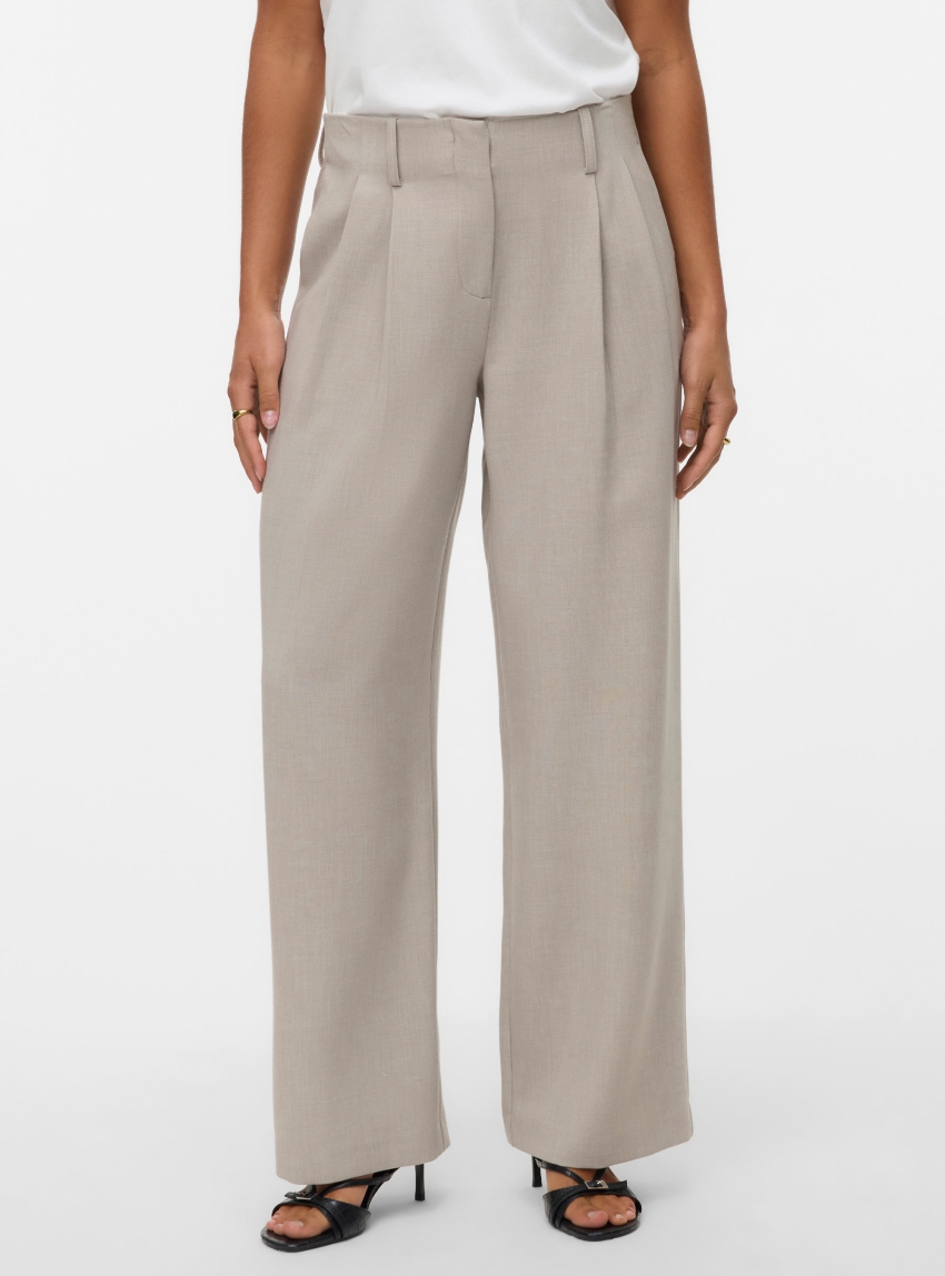 Vero Moda Michell Mid Waist Wide Belted Pants - Ecru