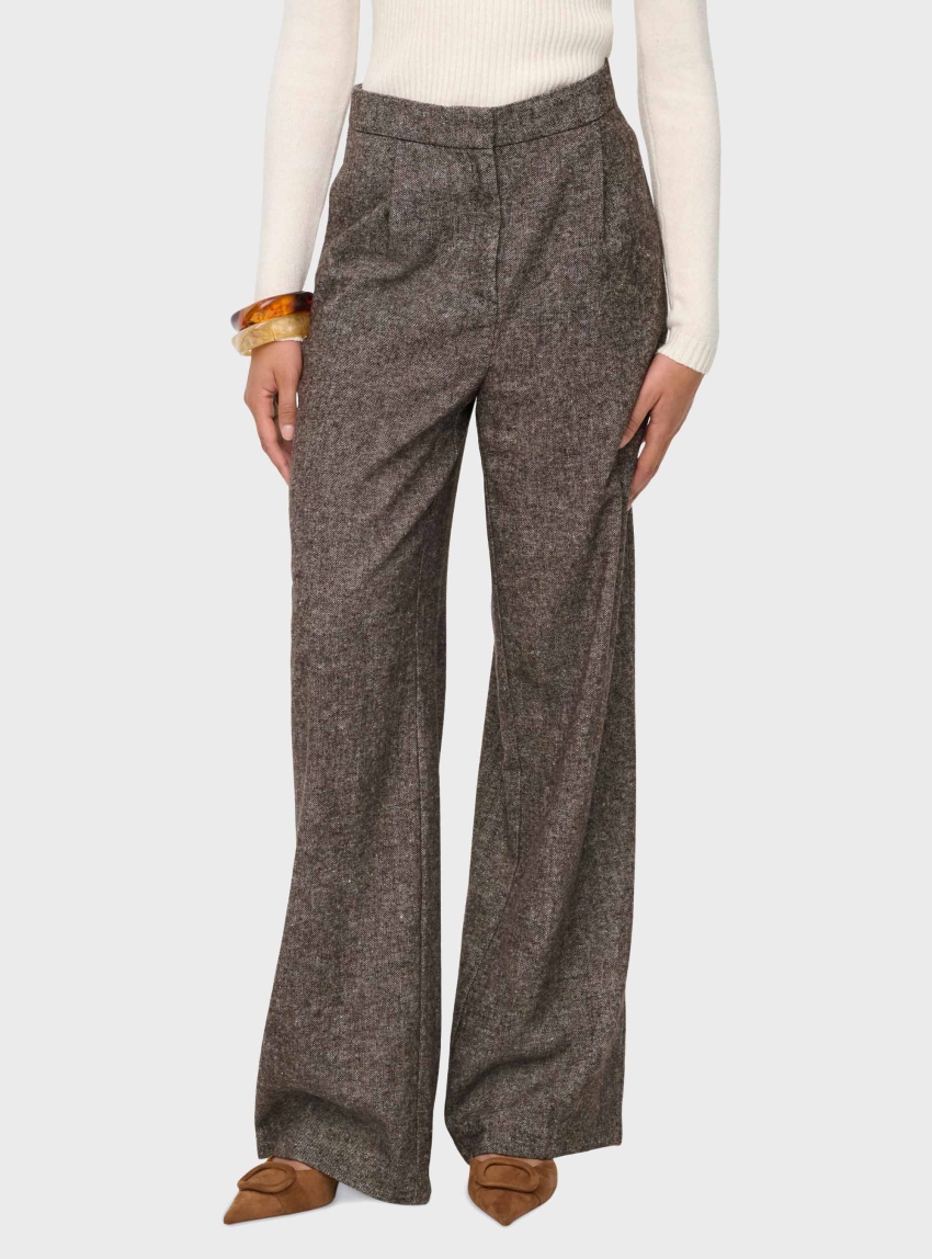 Only Bekka High Waist Wide Wool Look Pants - Brown