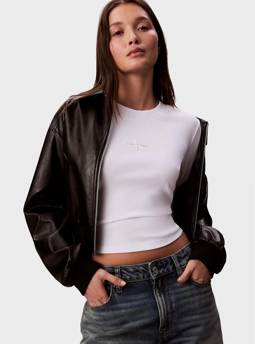 Calvin Klein Monologo Long Sleeve Baby Tee - White