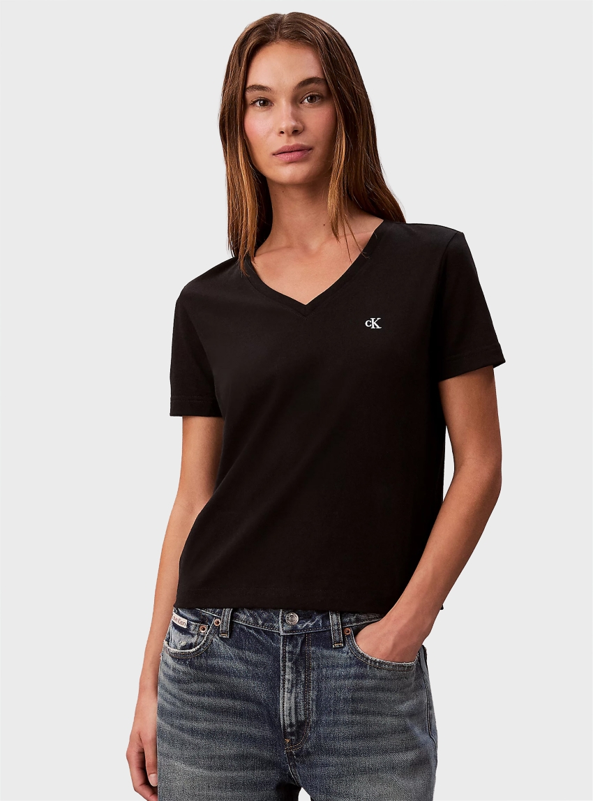 Calvin Klein Relaxed Monogram V-Neck T-shirt - Black