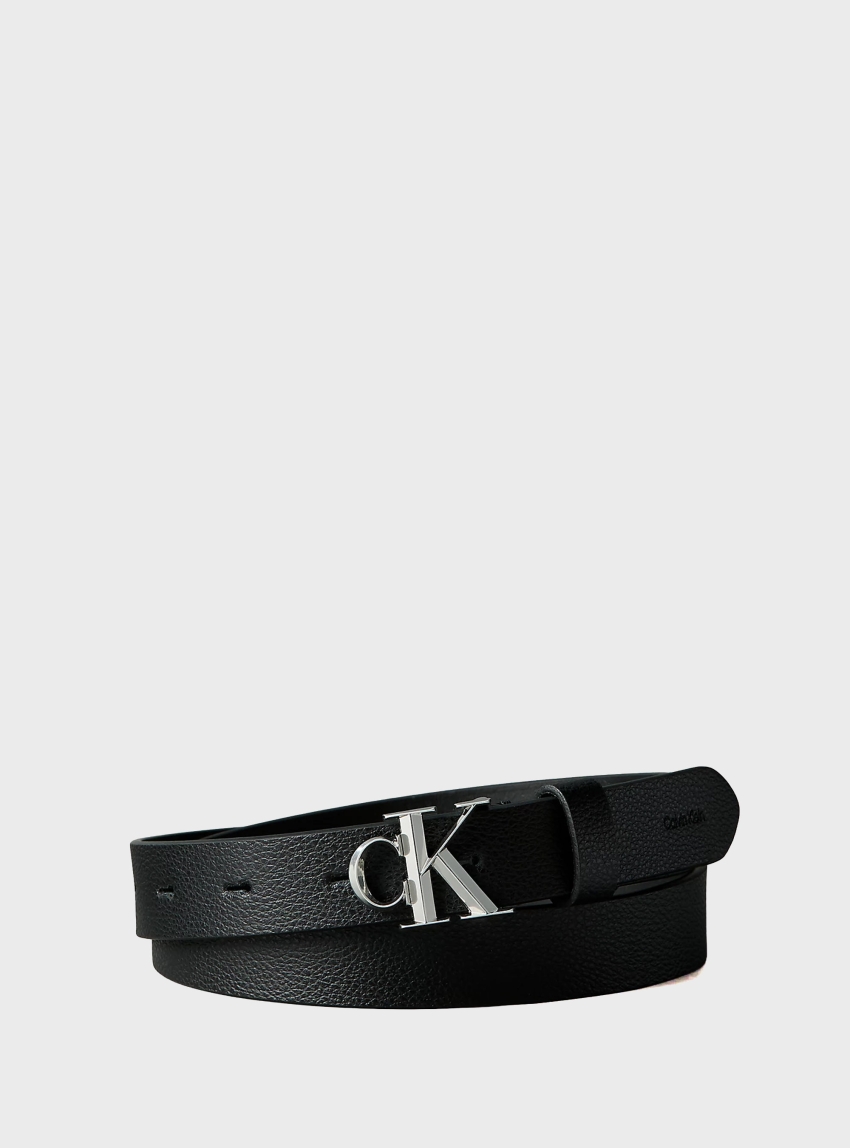 Calvin Klein Micropebble Leather Monogram Buckle Belt - Black