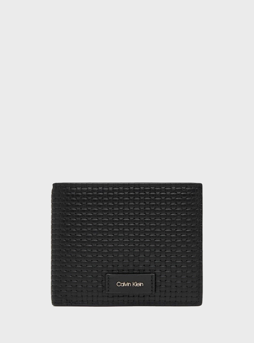 Calvin Klein Embossed Woven Billfold Coin Wallet - Black