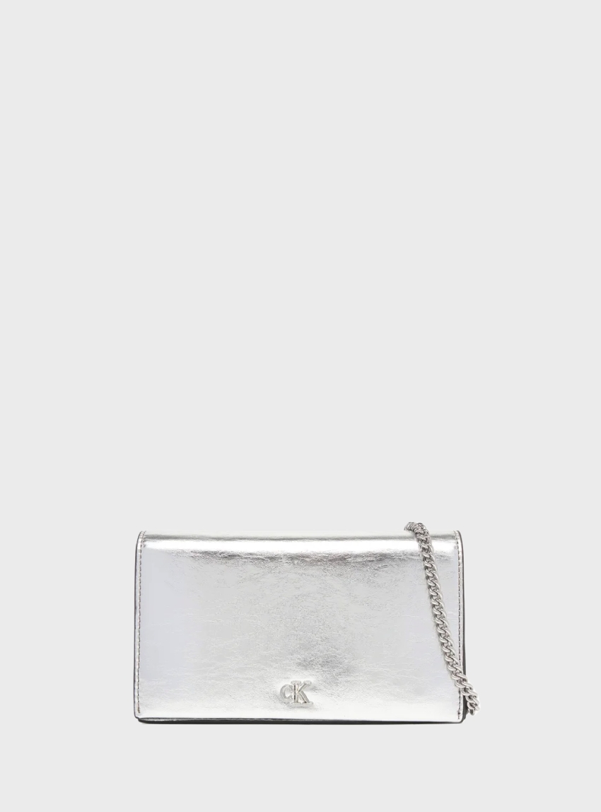 Calvin Klein Monogram Metallic Chain Wallet - Silver