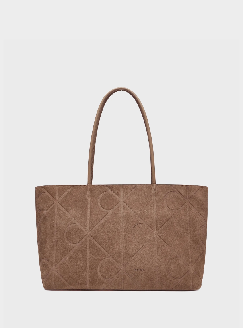 Calvin Klein EMBOSSED SUEDE TOTE - Taupe