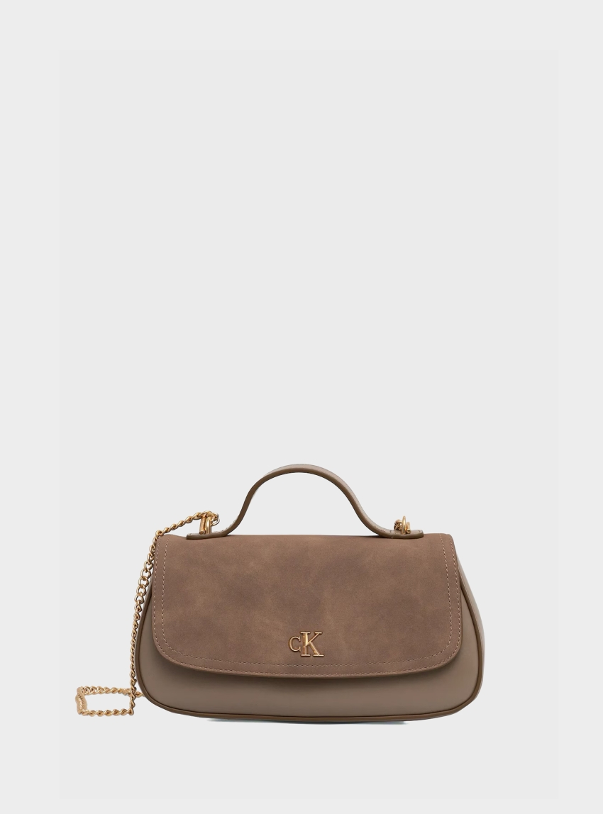 Calvin Klein BRUSHED TOP HANDLE CHAIN BAG - Taupe