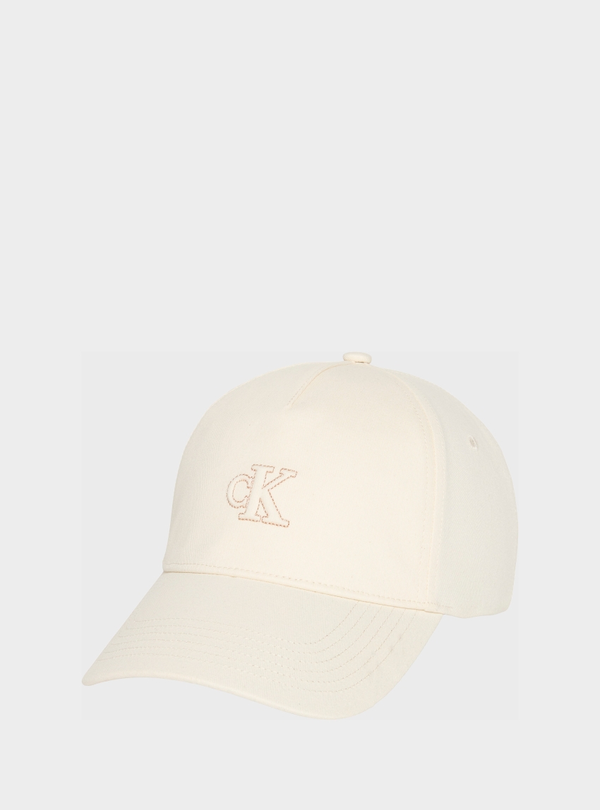 Calvin Klein Monogram Shine Embroidery Moire Cap - Off White