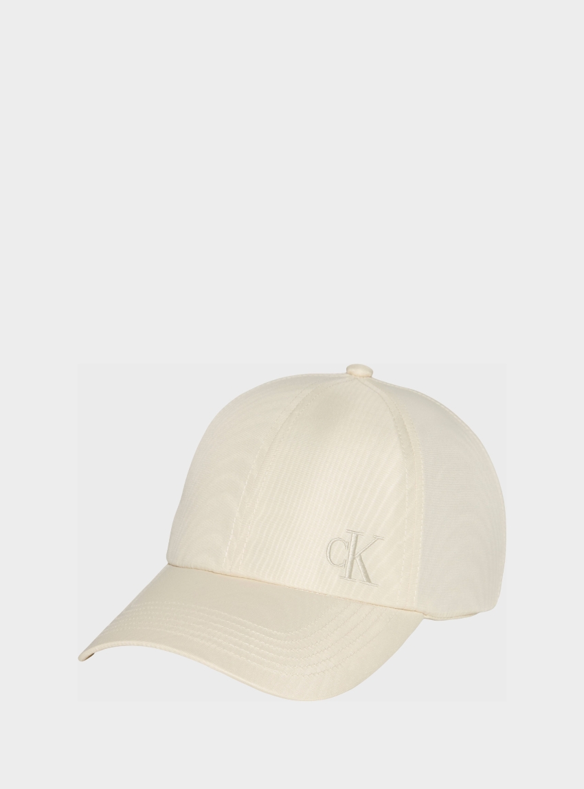 Calvin Klein Monogram Embroidery Moire Cap - White
