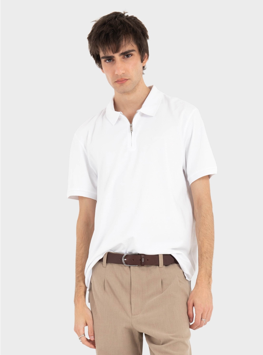 Calvin Klein SUPIMA ZIP POLO - White