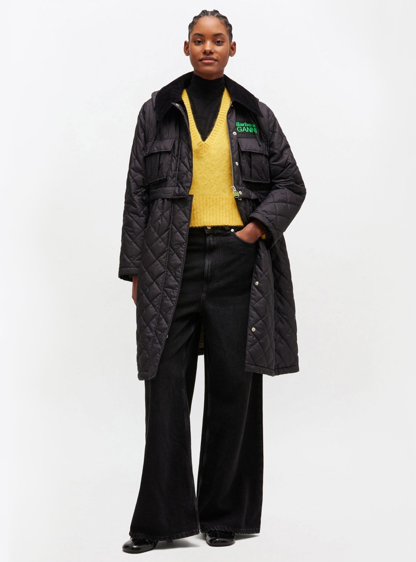 Barbour X Ganni Peplum Quilted Jacket - Black