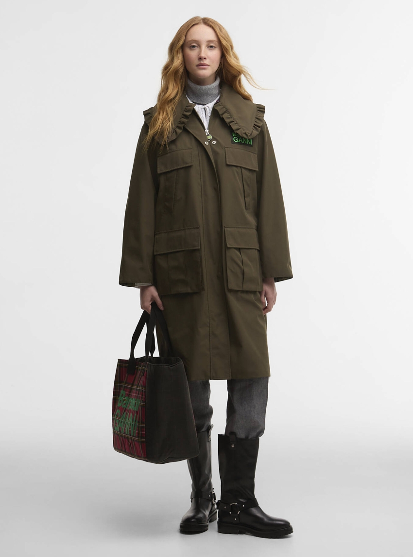 Barbour X Ganni Waterproof Parka Jacket - Olive 