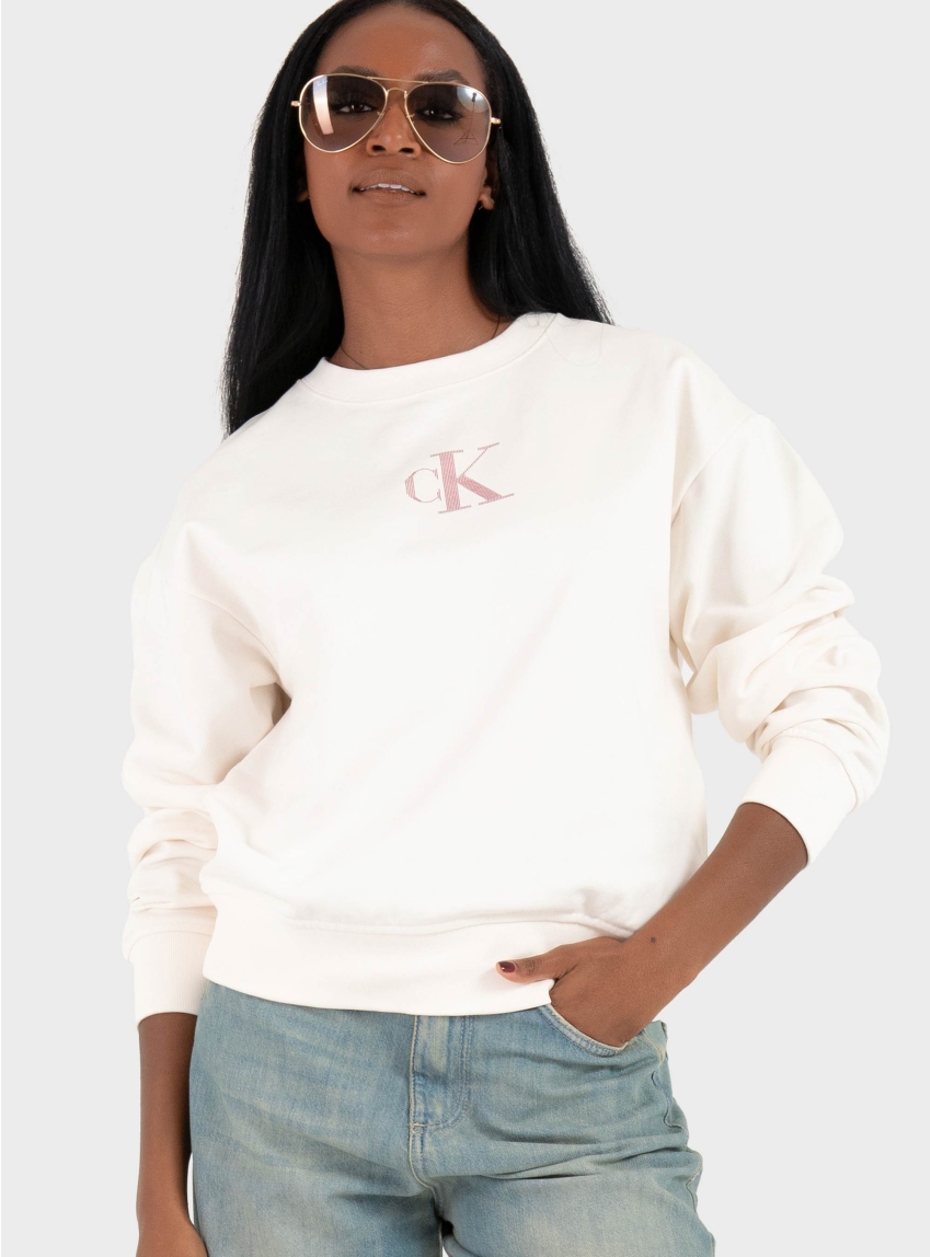 Calvin Klein CLASSIC FOIL CREWNK SWEATSHIRT - Off White