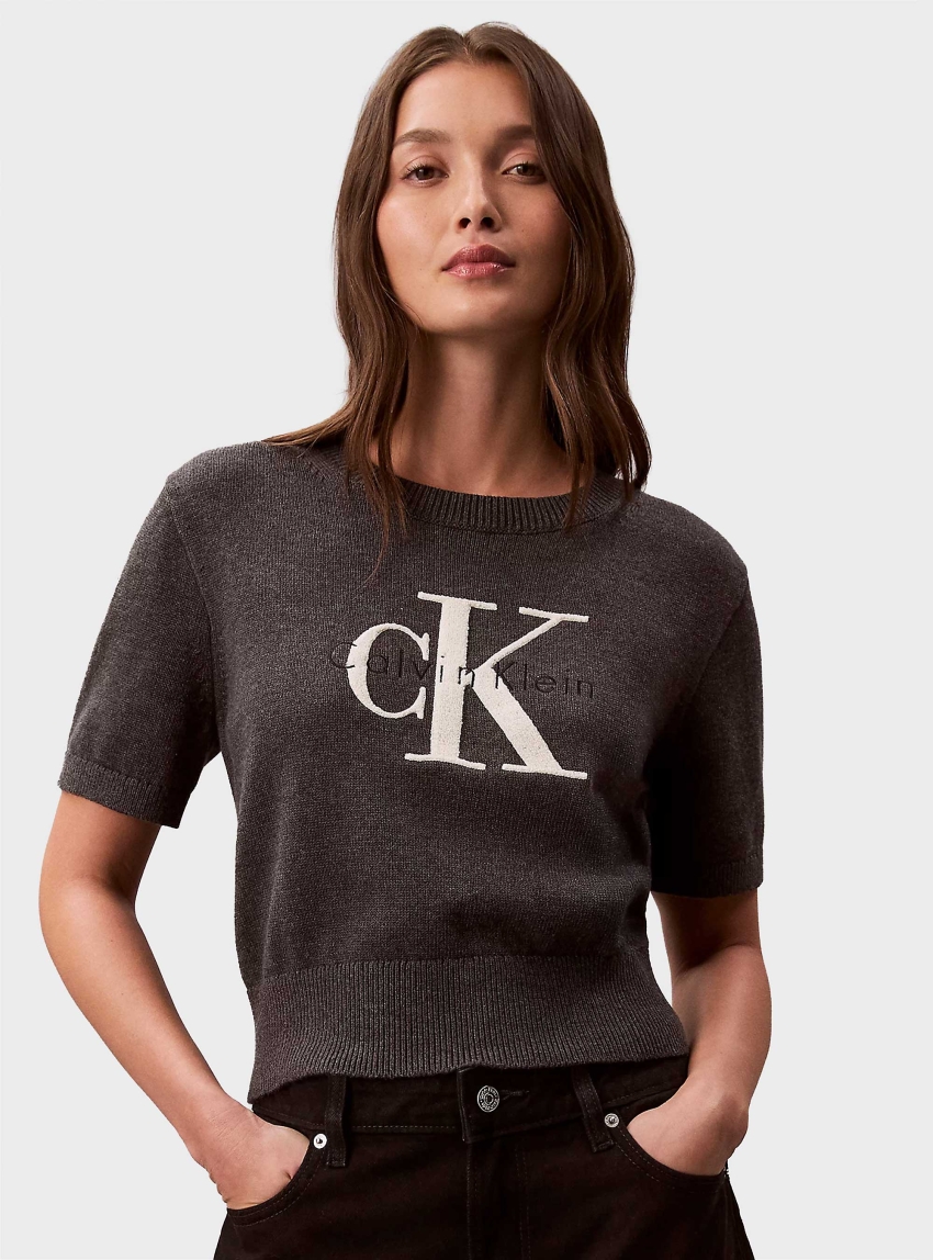 Calvin Klein Monologo Cropped Jumper - Charcoal