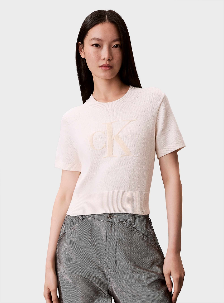 Calvin Klein Monologo Cropped Jumper - Off White