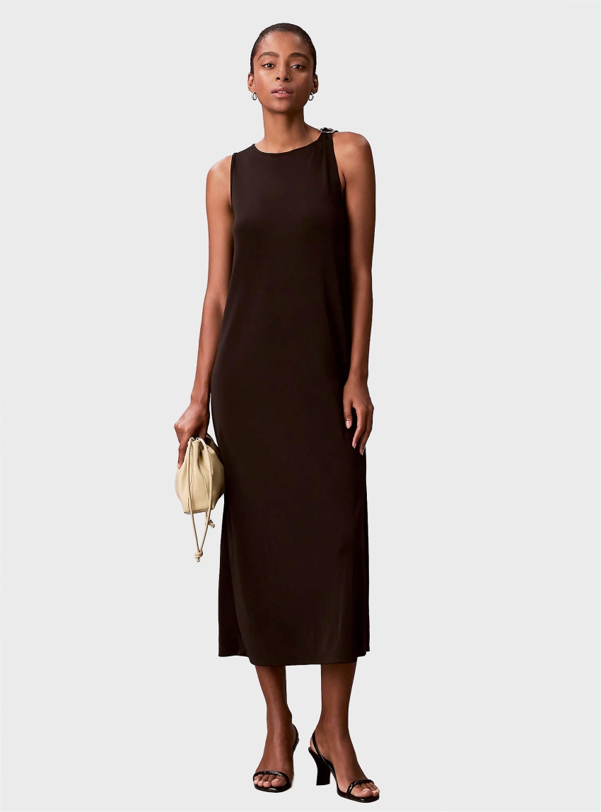 Calvin Klein Refined Jersey Hardware Sleeveless Dress - Black