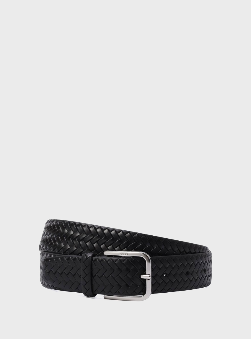 BOSS Woven-Leather Belt With Pin Buckle Madison-B1_WnPr_Sz35 - Black