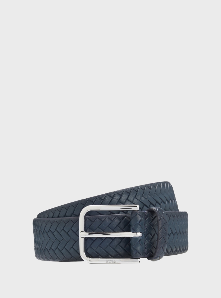 BOSS Woven-Leather Belt With Pin Buckle Madison-B1_WnPr_Sz35 - Dark Blue