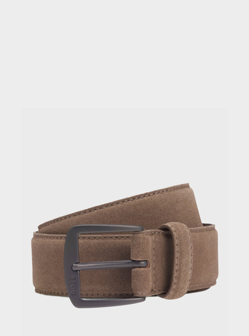 BOSS Italian-Suede Belt With Gunmetal Buckle Syhr-Sd-St_Sz35 - Dark Beige