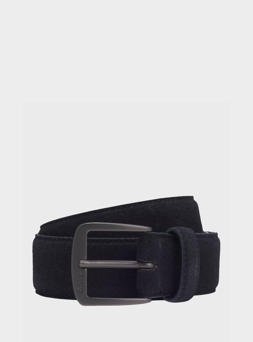 BOSS Italian-Suede Belt With Gunmetal Buckle Syhr-Sd-St_Sz35 - Dark Blue
