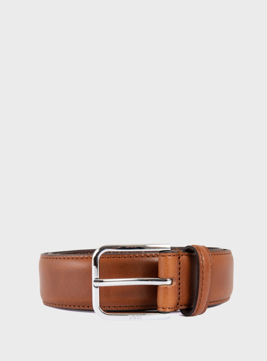 BOSS Smooth-Leather Belt With Silver-Tone Buckle Madison-B1_VLSt_Sz35 - Rust Brown