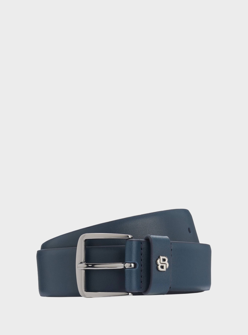 BOSS Italian-Leather Belt With Double B Monogram Syhr-BB_Sz35 - Navy