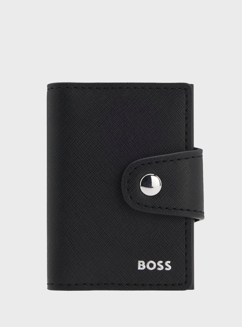 BOSS Structured Card Holder With Press-Stud Closure Zair_Secrid - Black