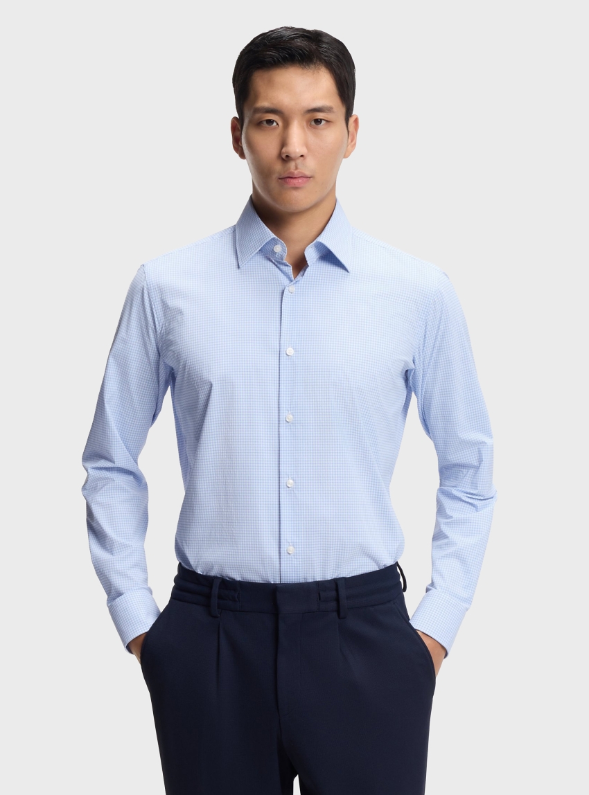 BOSS Regular-Fit Shirt In Checked Performance-Stretch Fabric P-JOE-K-261 - Light Blue