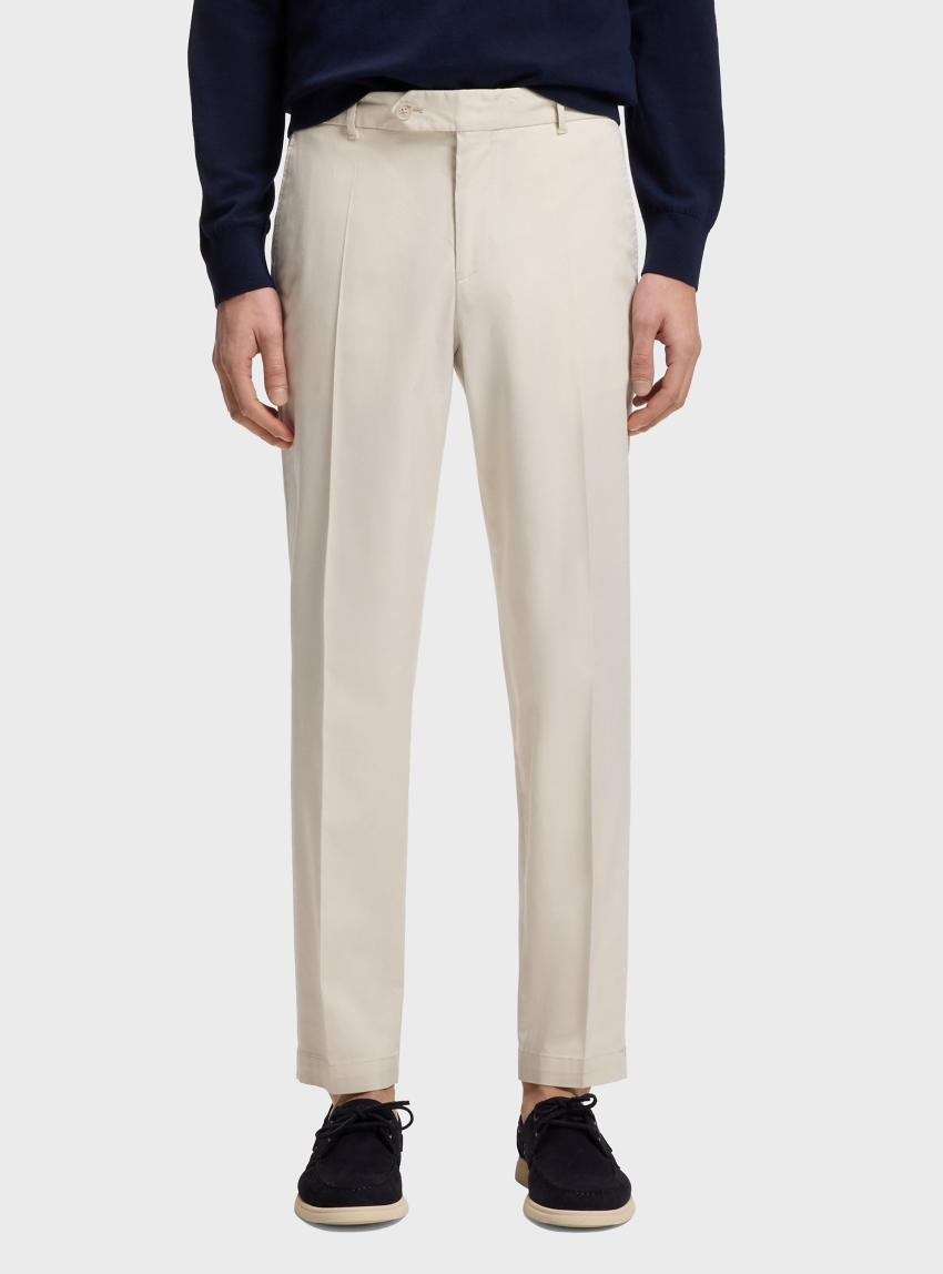 BOSS Tapered-Fit Trousers In Washable Stretch Fabric C-Perin-W-WG-261F - Ecru