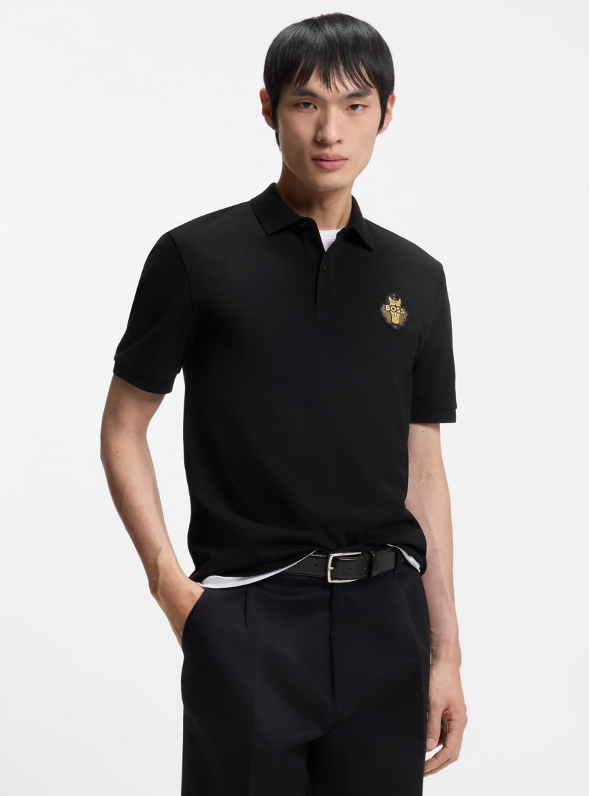 BOSS Cotton-Piqué Polo Shirt With Logo Artwork Qiang_CNY - Black