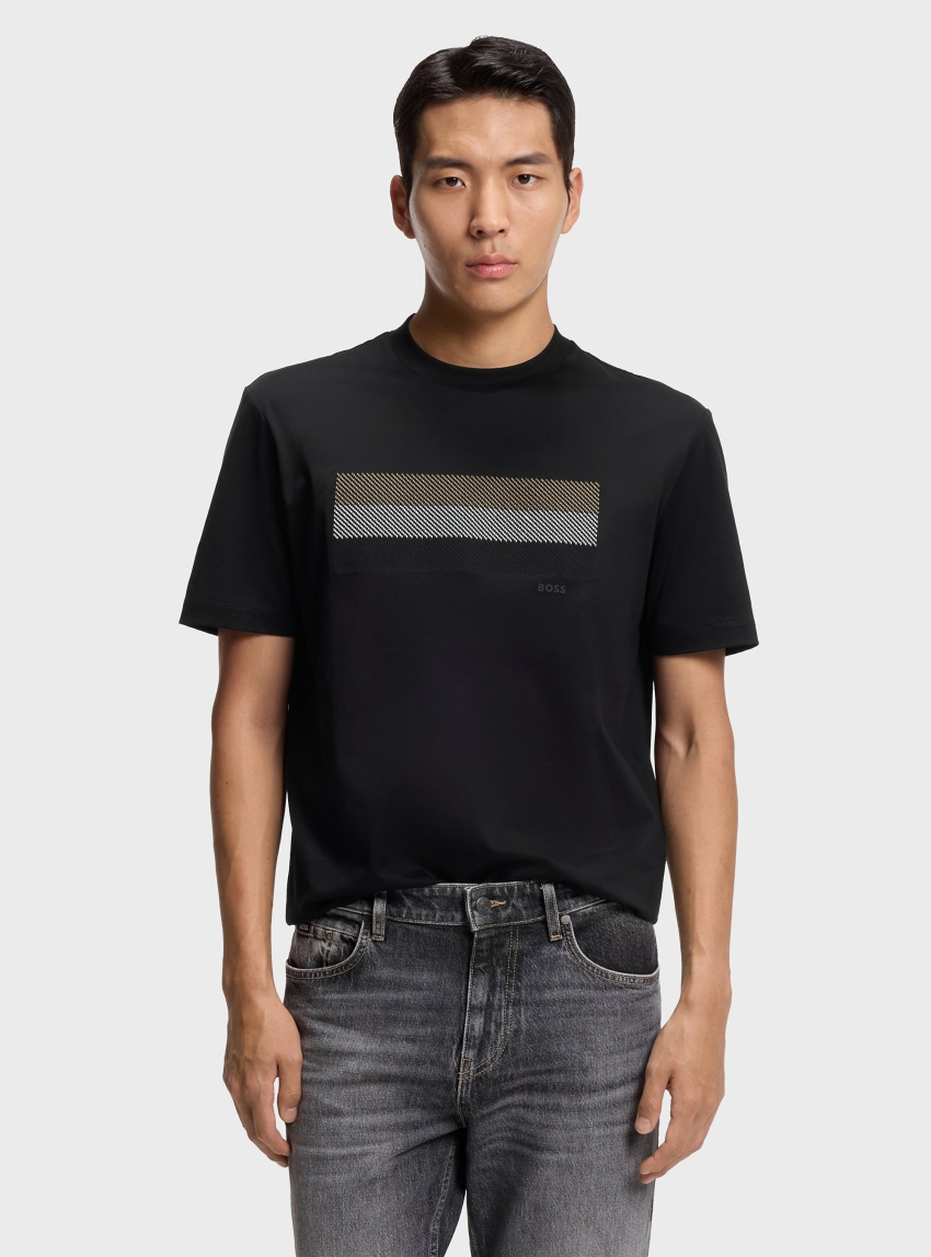 BOSS Cotton-Jersey T-Shirt With Stripe Artwork C-Taut 10 - Black