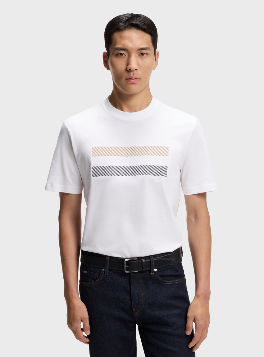 BOSS Cotton-Jersey T-Shirt With Stripe Artwork C-Taut 10 - White