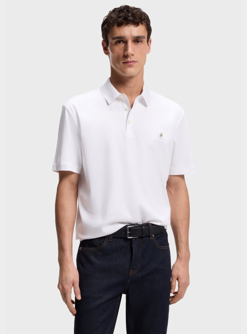 BOSS Mercerised-Cotton Polo Shirt With Double B Monogram C-Parris 01 - White