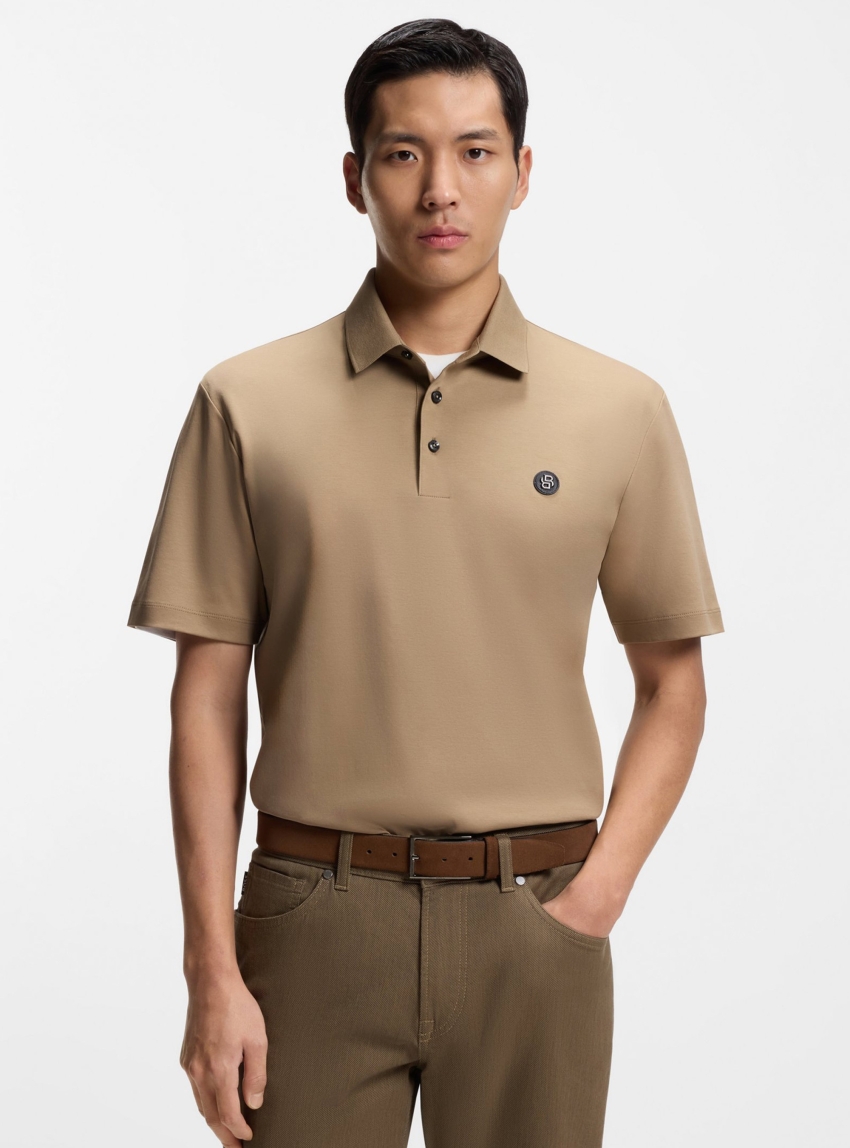BOSS Mercerised-Cotton Polo Shirt With Double B Monogram C-Parris 01 - Beige