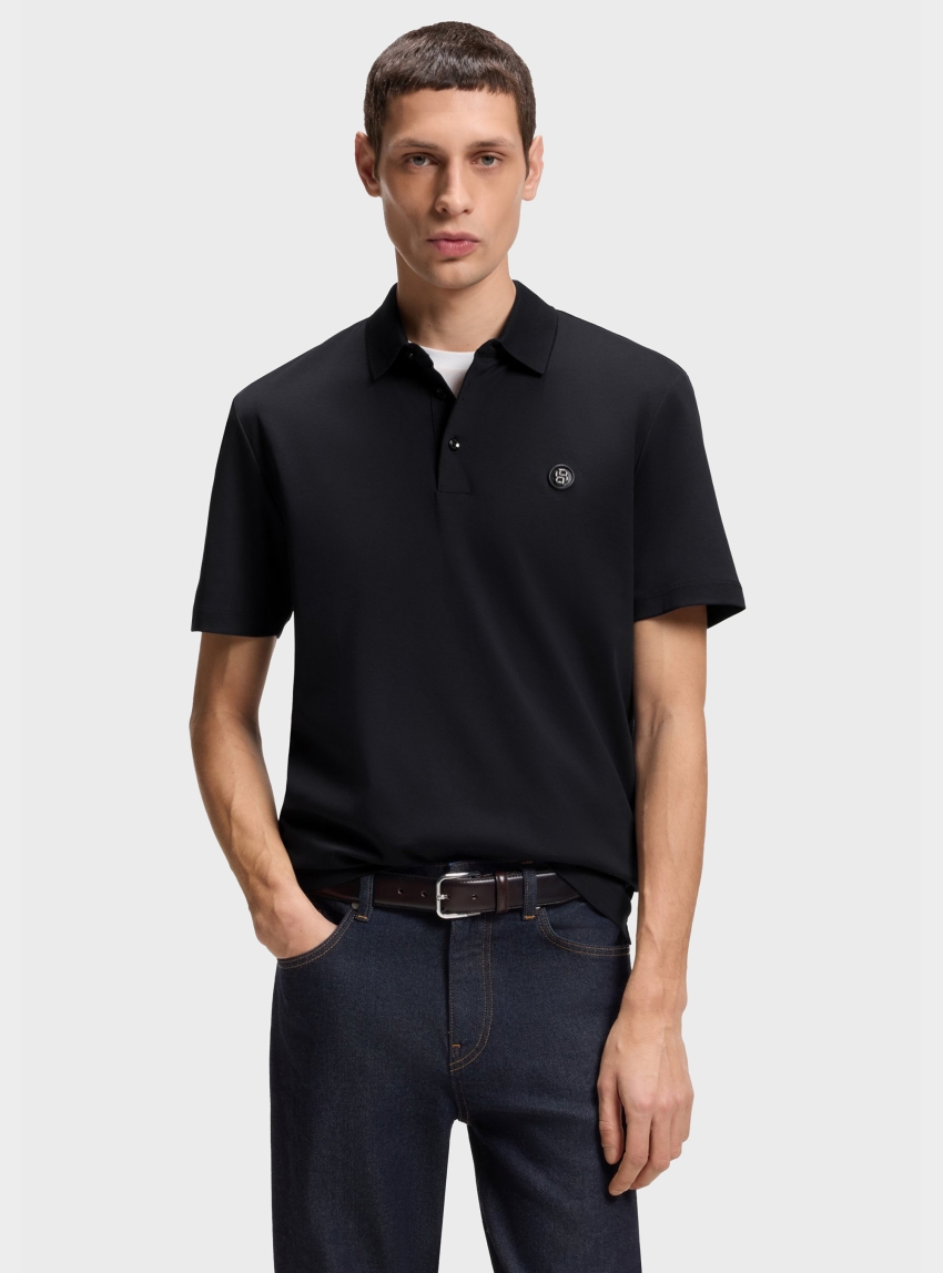 BOSS Mercerised-Cotton Polo Shirt With Double B Monogram C-Parris 01 - Dark Blue