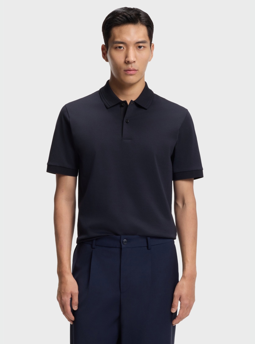 BOSS Cotton-Blend Polo Shirt With Monogram Underplacket  H-Parlay 247 - Dark Blue