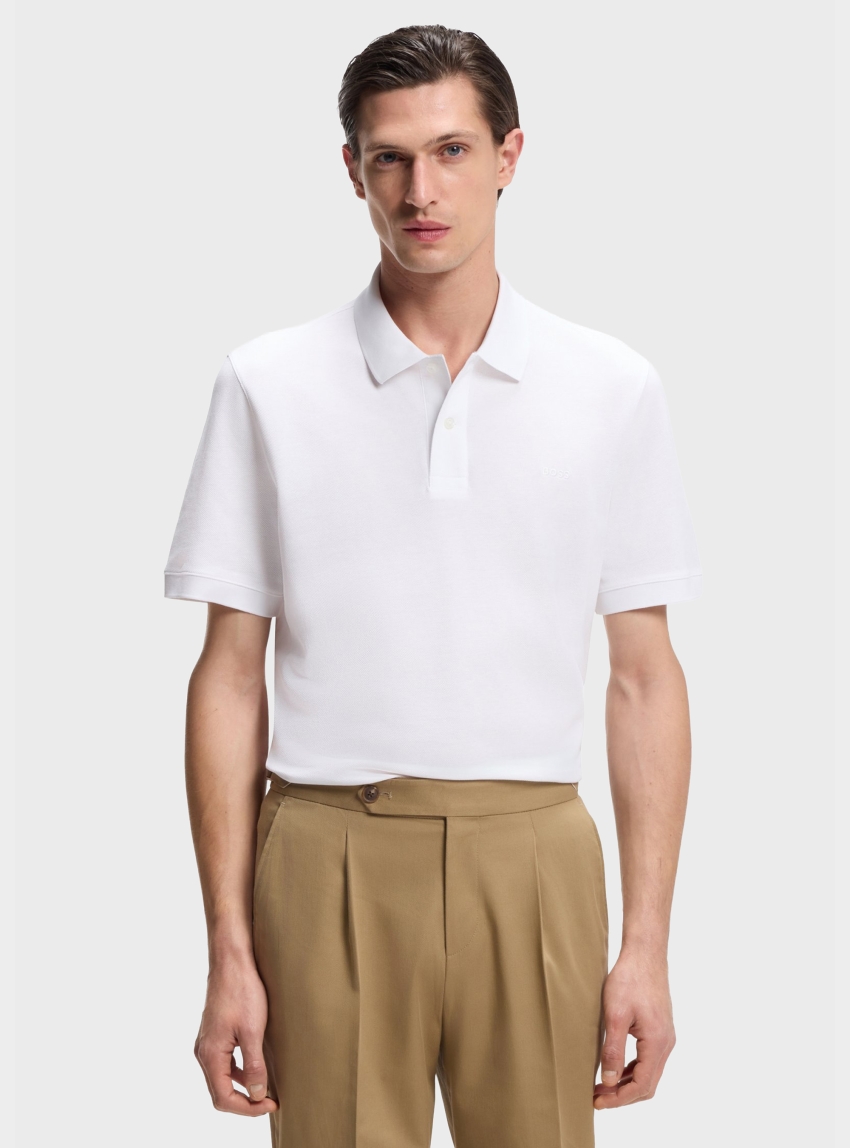 BOSS Polo Shirt In Cotton Piqué With Embroidered Logo Pallas - White