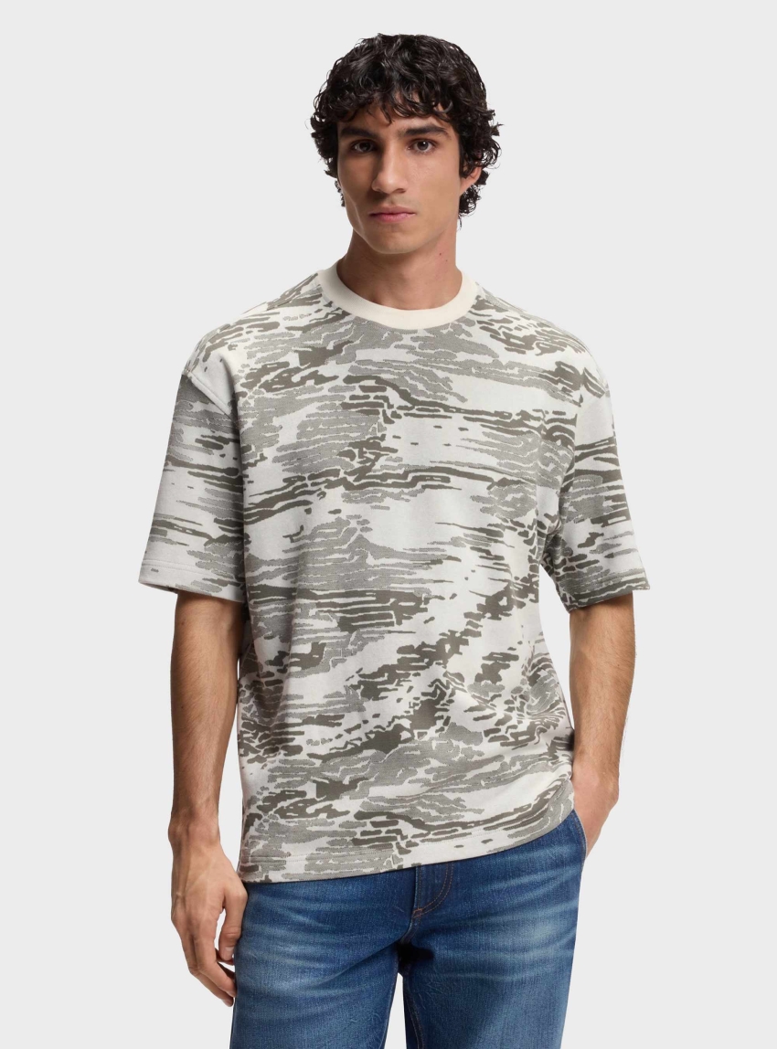 BOSS Cotton T-Shirt With Camouflage Jacquard Te_wildnature - Natural